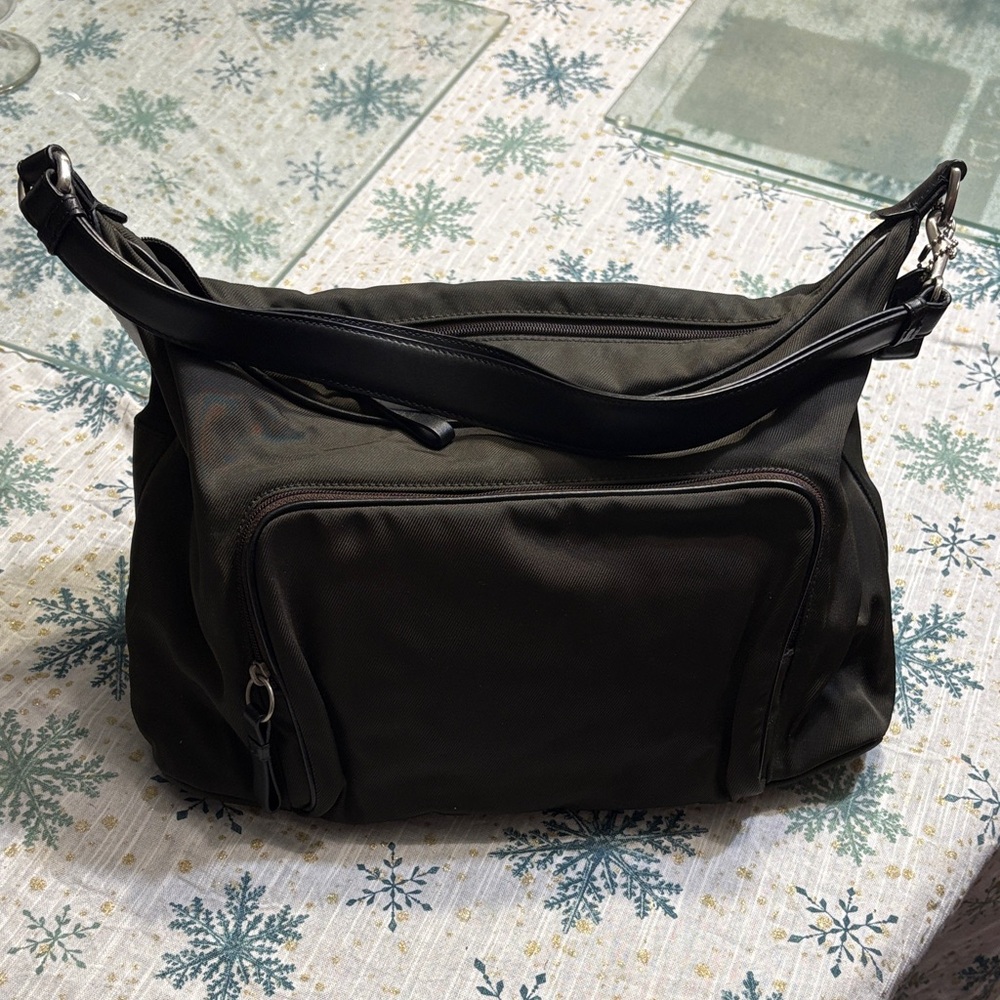 Coach Brown Nylon Shoulder Bag w/ Leather Handles & Trim